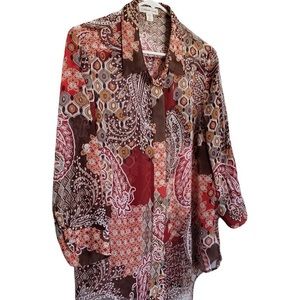 Coldwater Creek Semi-Sheer Button Up 3/4 Sleeve Blouse Size Medium/10-12